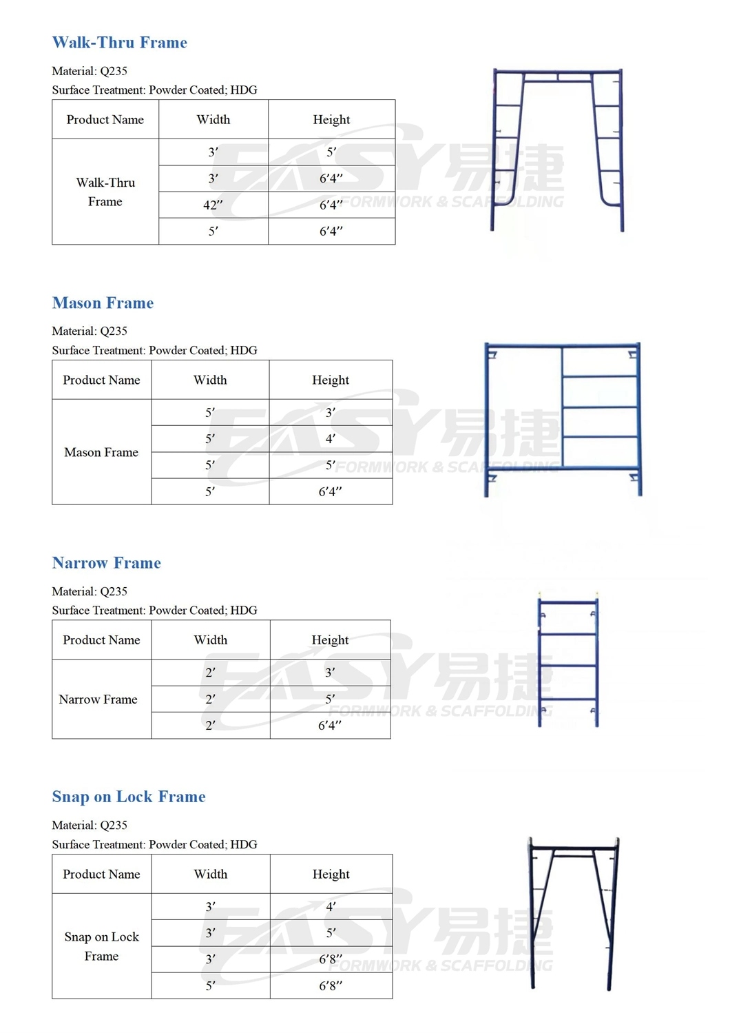 Eays 5% off Scaffolding Construction American HDG Painted Powder Coated Mason Walk Thru Narrow Ladder Snap Folding a Steel Heavy Duty H Frame Scaffolding